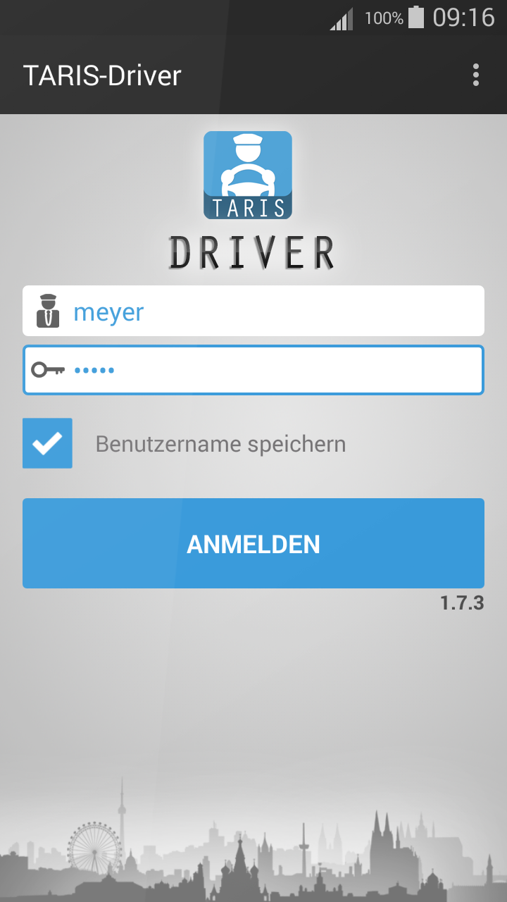 TARIS Driver Startscreen