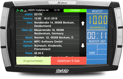 TARIS Driver in der Auftrags-Detail-Ansicht auf dem DIGITAX XOne