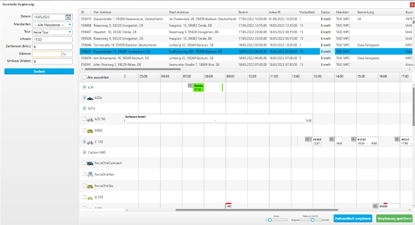 TARIS Dispatch Fahrtenvermittlung und automatische Vorplanung