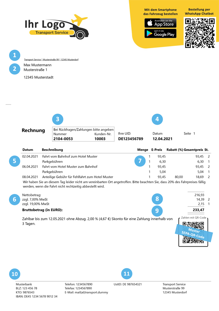 Rechnungsvorlage / Beispielsrechnung / Pflichtangaben auf einer Rechnung